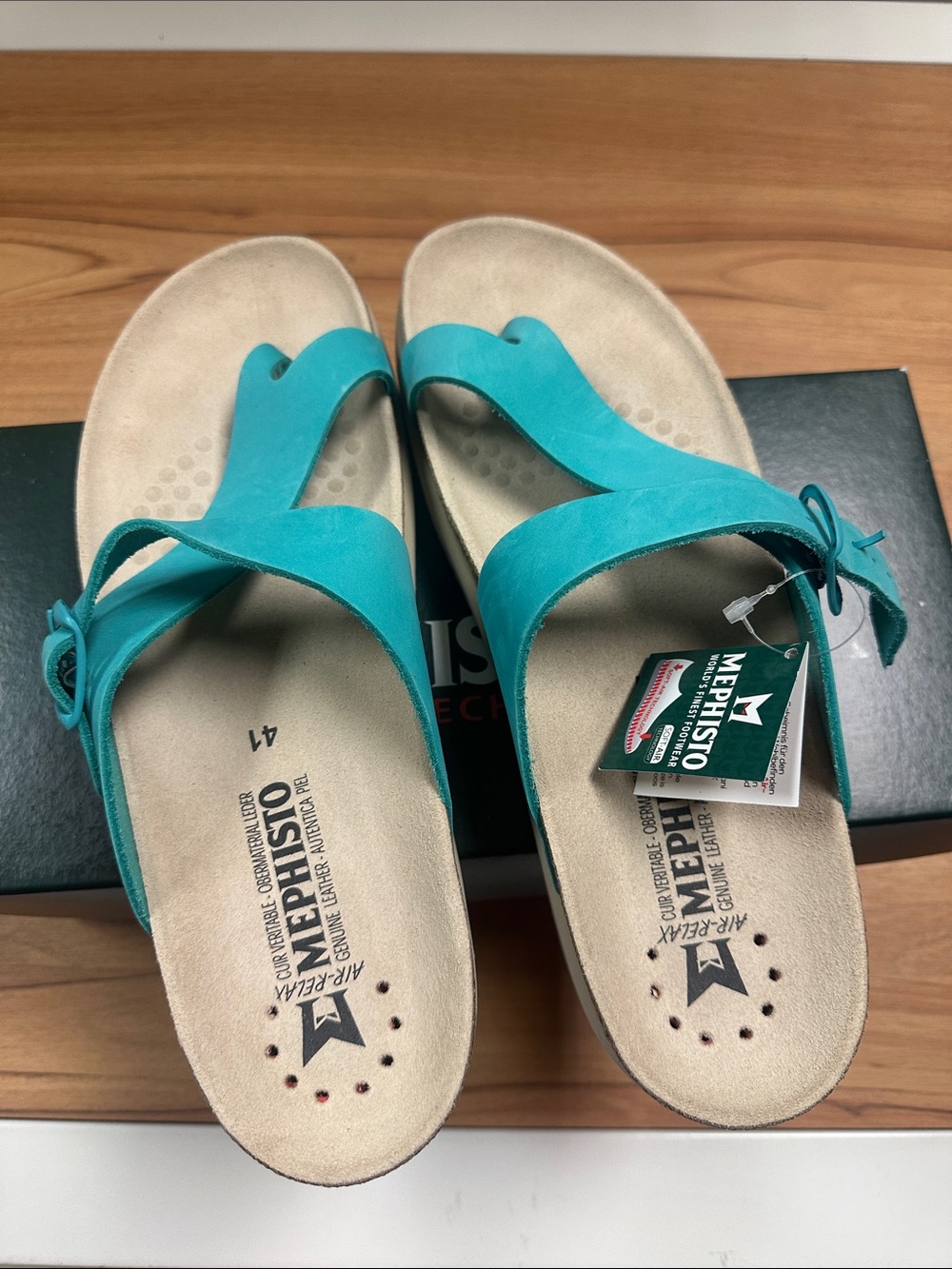 Just One!! Mephisto Size 11 (41) Helen Women’s Teal Leather Slide Sandals